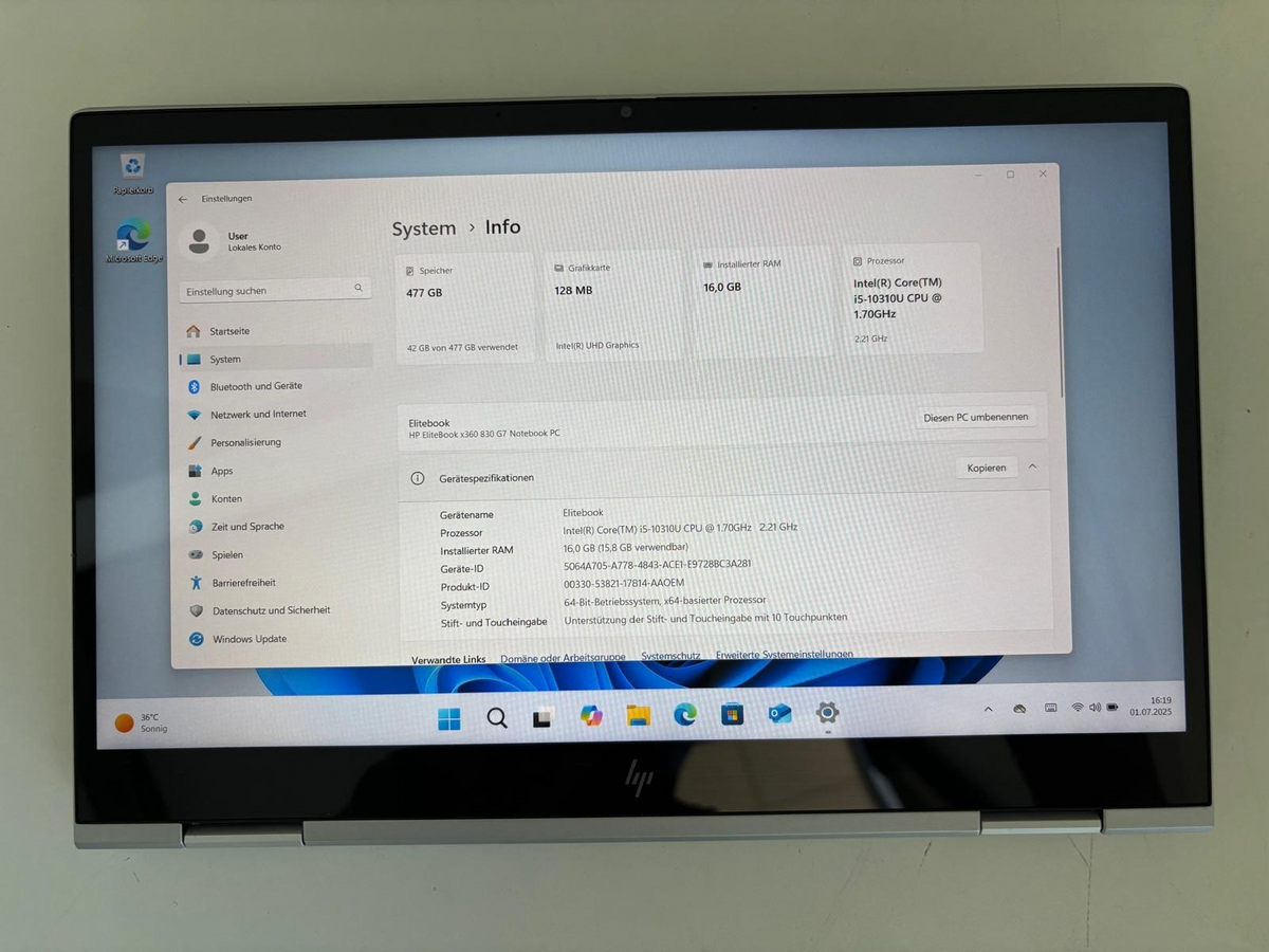  HP EliteBook x360 830 G7 i5-10310U 16GB 512GB SSD W11P FHD TOUCH LTE #X3633