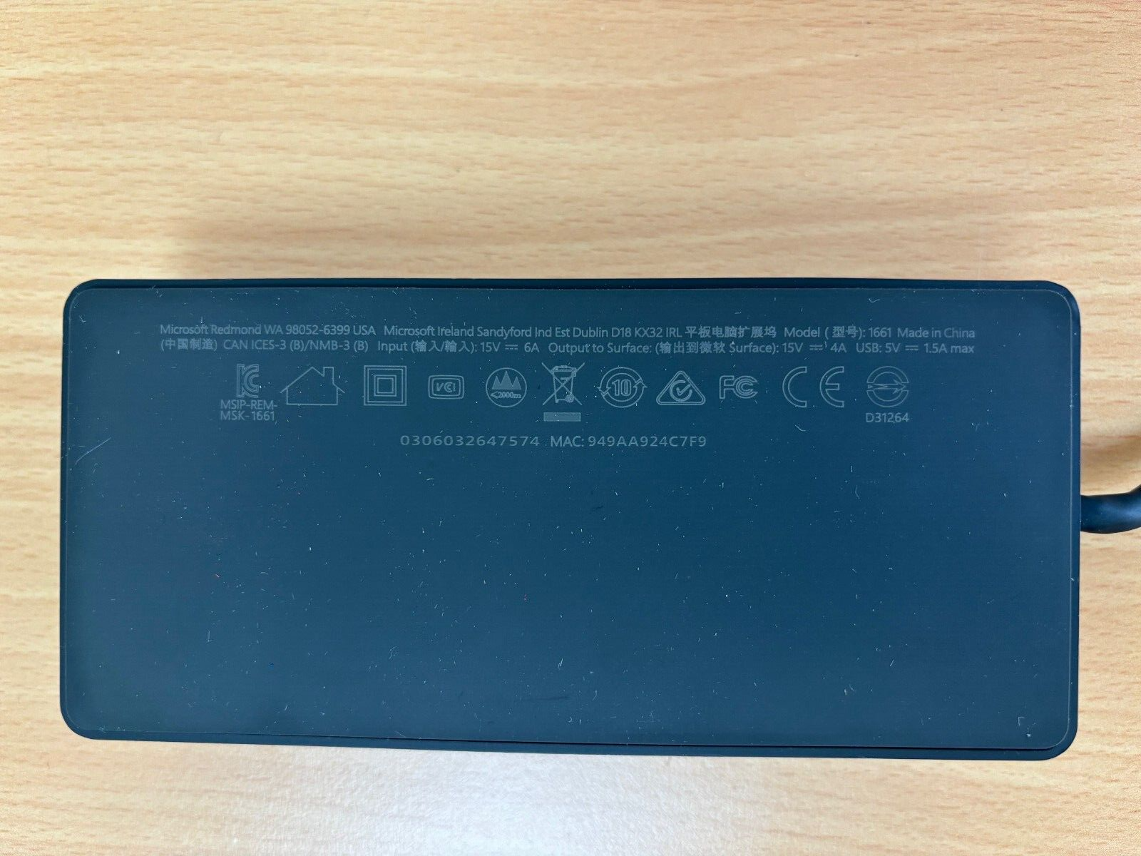 Microsoft Surface Dock Dockingstation 1661 USB 3.0 mit Netzteil Schwarz #16612