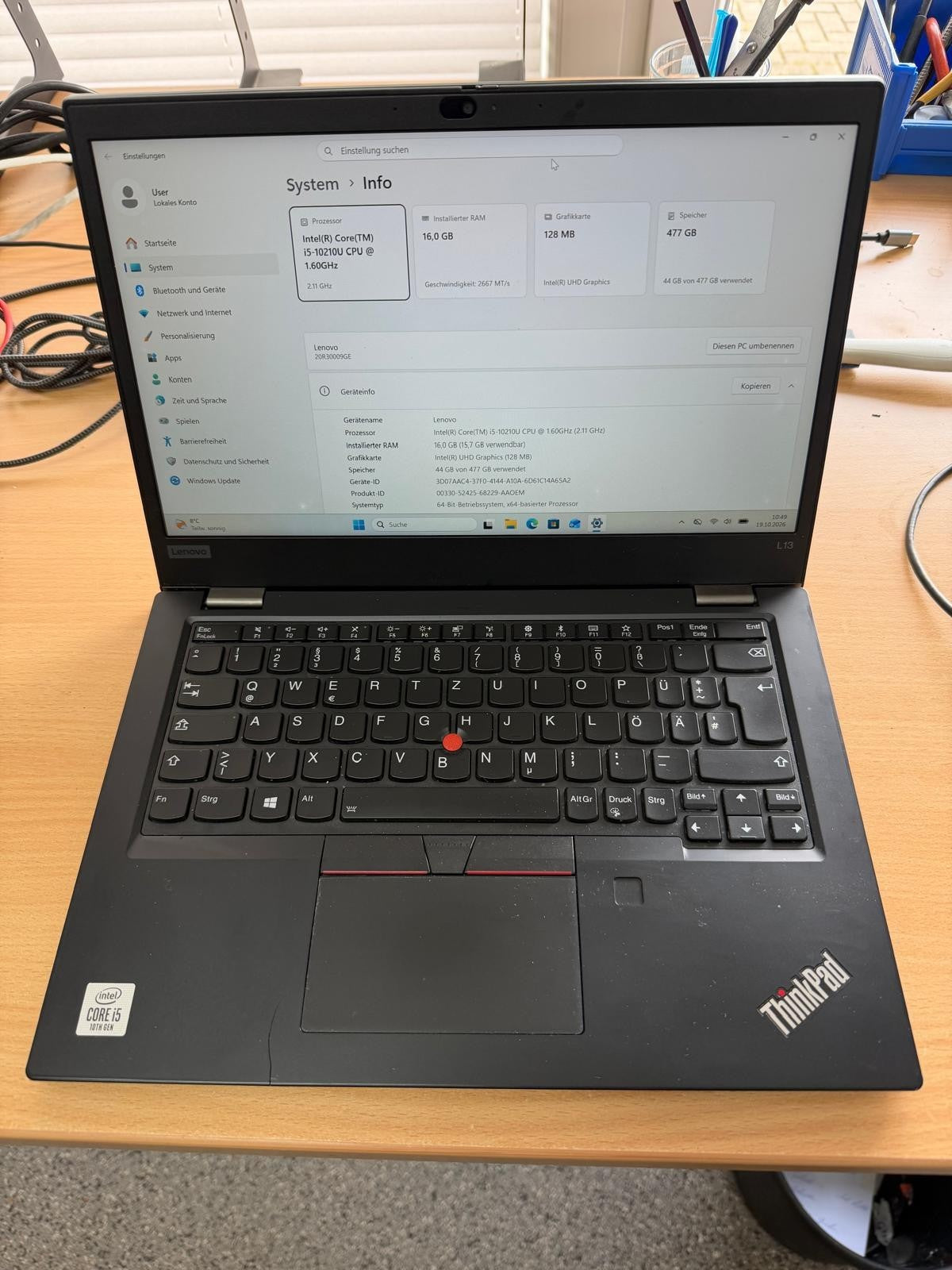 Lenovo ThinkPad L13 Gen 1 i5 10210u 16GB FHD Backlit FP Cam #L1F1