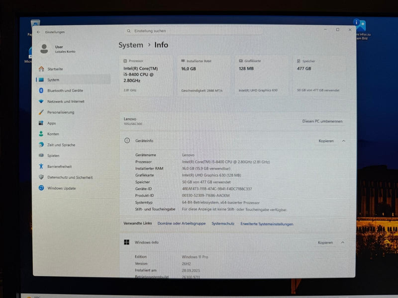 Lenovo ThinkCentre M720S i5 8400 2.80GHZ 16GB 512GB SSD W11Pro Mwst #S93