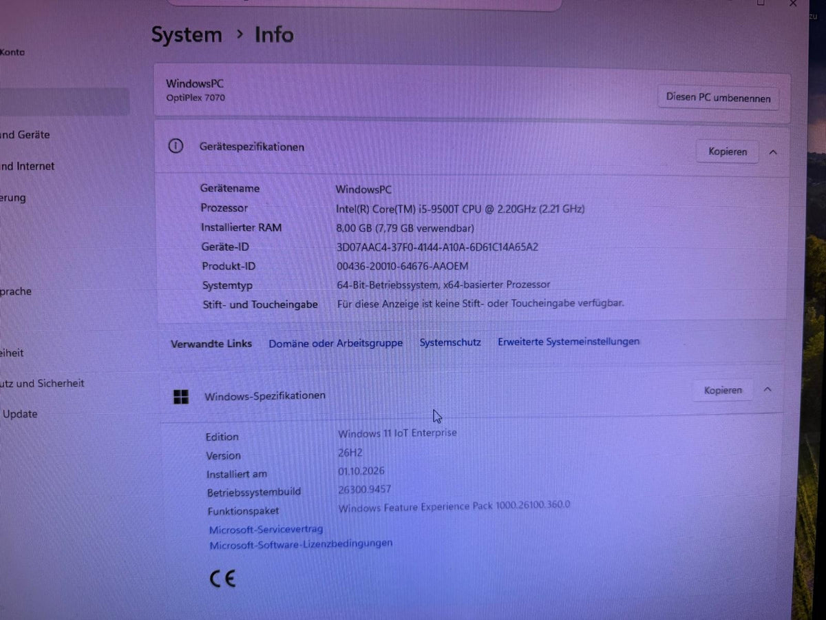 Dell Optiplex 7070 micro i5 9500T 2,1GHZ 8GB 256GB SSD W11 WLan #7713