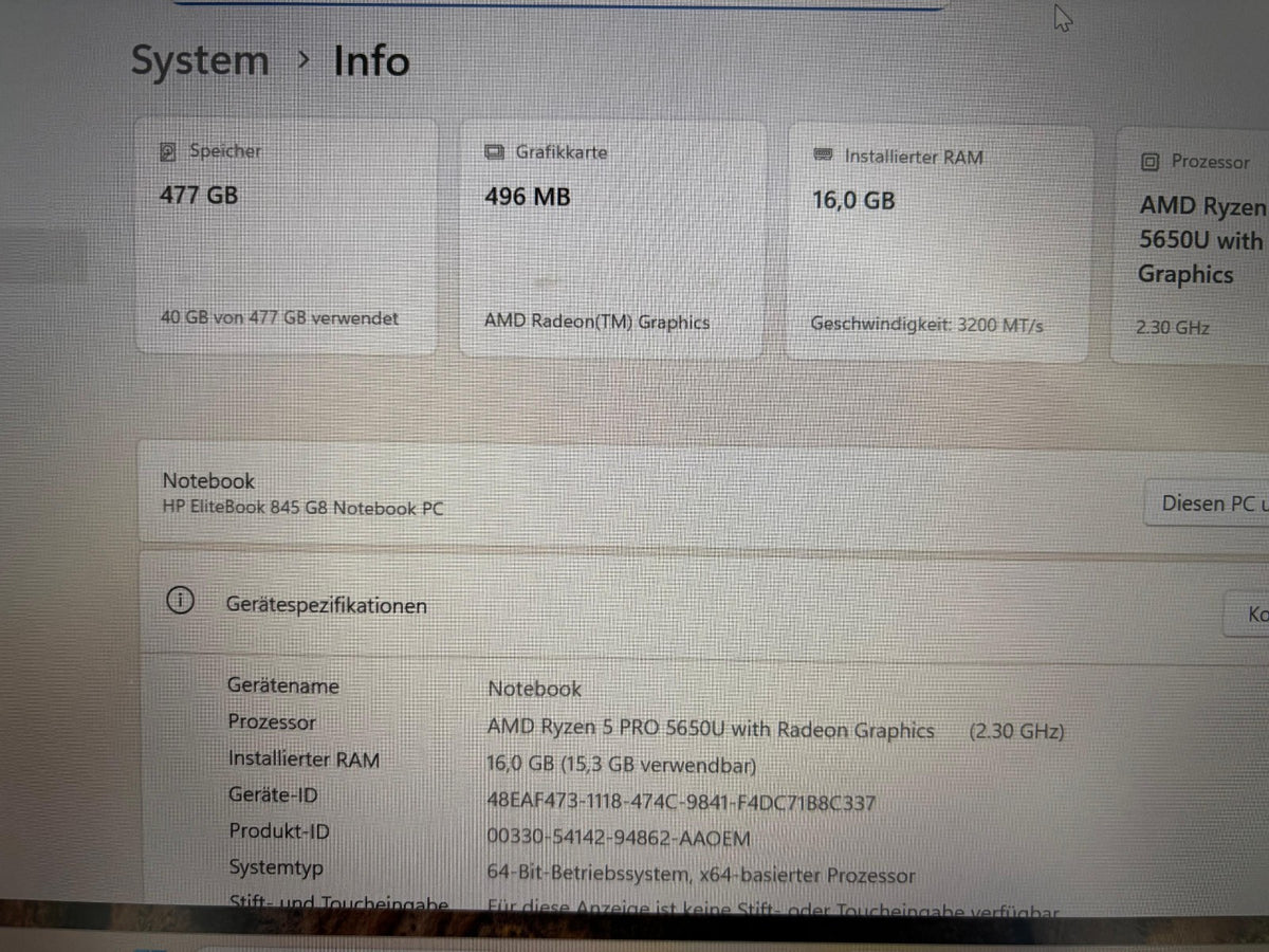 HP Elitebook 845 G8 Ryzen 5 Pro 16GB 512GB NVMe IPS Full HD #H4567